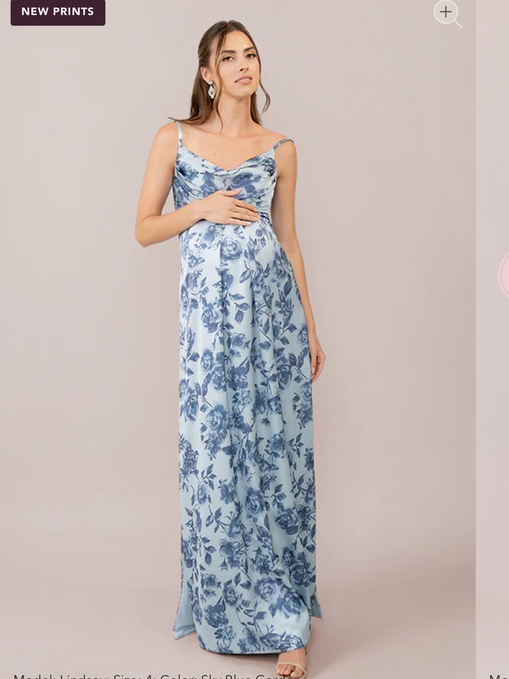 Revelry Maternity Blue Floral Cowl Neck Bridesmaid Dress